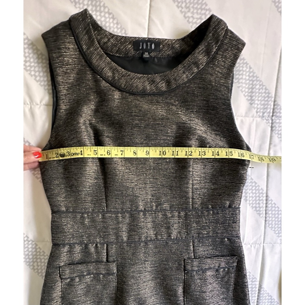 JOYO Metallic Gold & Black Tweed Shift Dress Size 38 US 4/6Wool Blend Retro - Picture 3 of 10